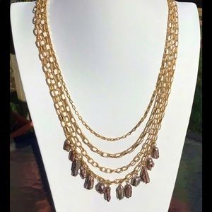 Vintage 4 strand goldtone abalone bead shell necklace